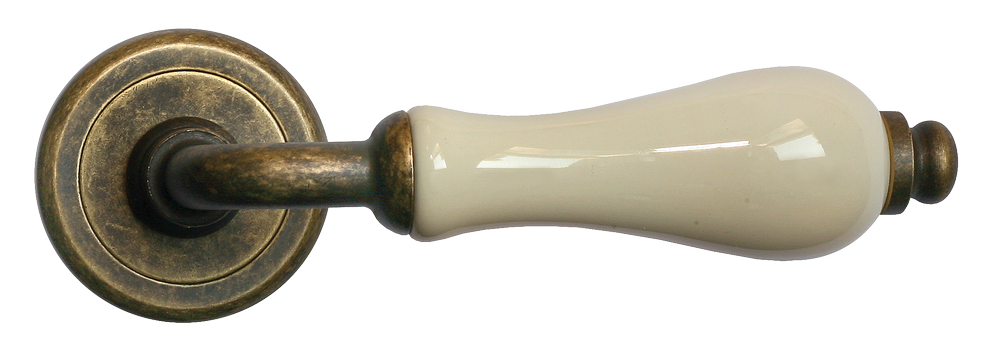 Ручка дверная CERAMICA R4 OBR/CHAMP раздельная на круглой розетке, цвет - бронза/шампань, латунь фото купить в Красноярске