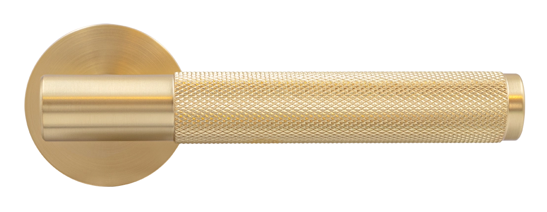 Ручка дверная AZRIELI MH-57-R6T MSG раздельная на круглой розетке, цвет матовый сатинированный золото, ЦАМ фото купить в Красноярске