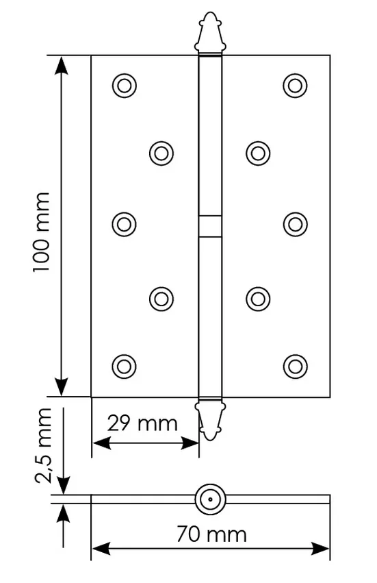 Петля карточная разъемная MS 100X70X2.5 L COF стальная левая, врезная, цвет кофе фото купить в Красноярске