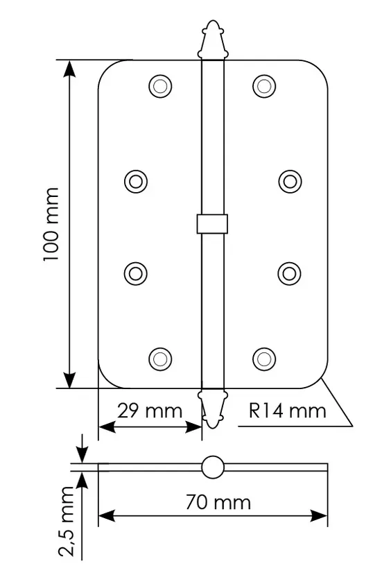 Петля разъемная MS-C 100X70X2.5 SG L левая с коронкой скругленная, врезная, цвет мат.золото, сталь фото купить в Красноярске