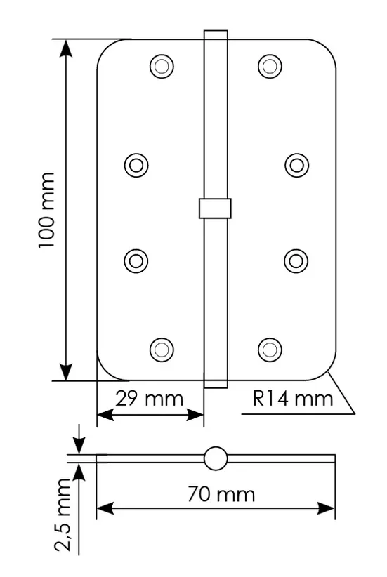 MSD-C 100X70X2.5 AB R, петля стальная скругленная правая без коронки, цвет - бронза фото купить в Красноярске