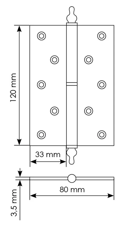 Петля карточная разъемная латунная MB 120X80X3.5 SG L C с коронкой левая, верзная, цвет матовое золото фото купить в Красноярске