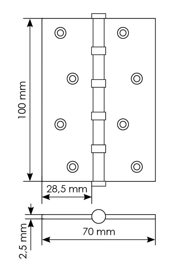 Петля универсальная карточная MS 100X70X2.5-4BB W стальная, врезная, цвет белый, сталь фото купить в Красноярске