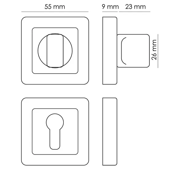 Завертка сантехническая MH-WC-S55 GR/PC квадратная цвет графит/хром фото купить в Красноярске